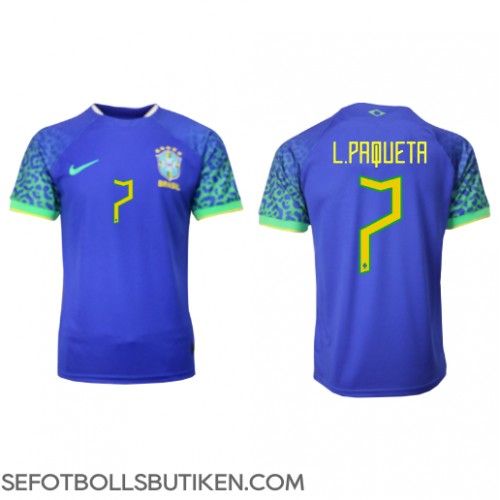 Brasilien Lucas Paqueta #7 Replika Borta matchkläder VM 2022 Korta ärmar